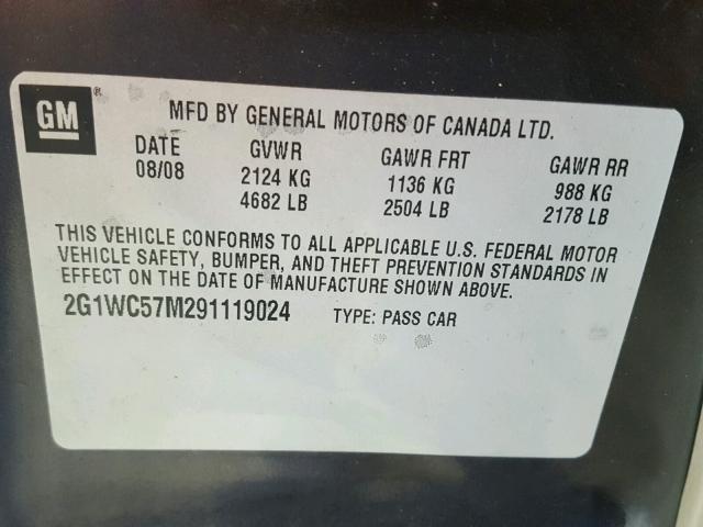 2G1WC57M291119024 - 2009 CHEVROLET IMPALA 2LT CHARCOAL photo 10