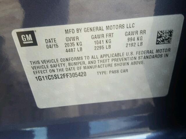 1G11C5SL2FF305420 - 2015 CHEVROLET MALIBU 1LT 蓝色 照片 10