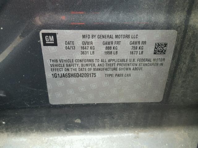 1G1JA6SH6D4209175 - 2013 CHEVROLET SONIC LS 石墨色 照片 10