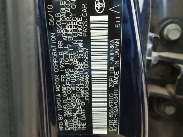 JTKKU4B46A1005857 - 2010 TOYOTA SCION XD BLUE photo 10