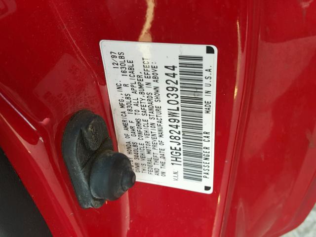 1HGEJ8249WL039244 - 1998 HONDA CIVIC EX RED photo 10