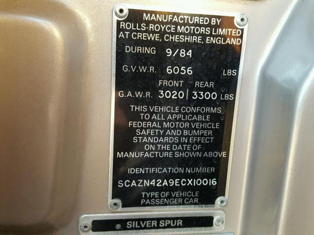SCAZN42A9ECX10016 - 1984 ROLLS-ROYCE SILVER SPU BROWN photo 10