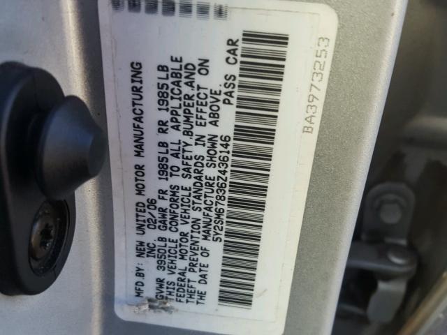 5Y2SM67836Z436146 - 2006 PONTIAC VIBE SILVER photo 10