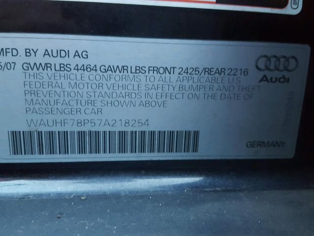 WAUHF78P57A218254 - 2007 AUDI A3 2 GRAY photo 10