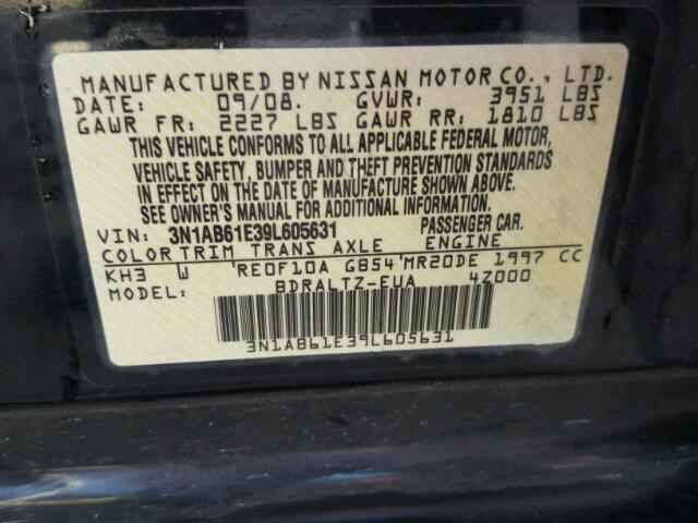 3N1AB61E39L605631 - 2009 NISSAN SENTRA 2.0 BLACK photo 10