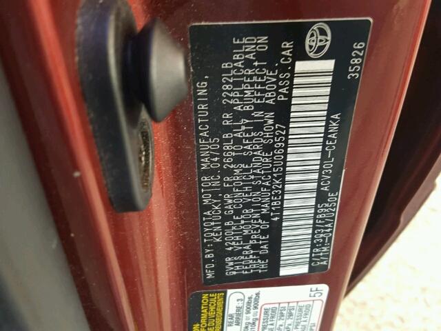 4T1BE32K15U069527 - 2005 TOYOTA CAMRY LE მუქწითელი ფოტო 10