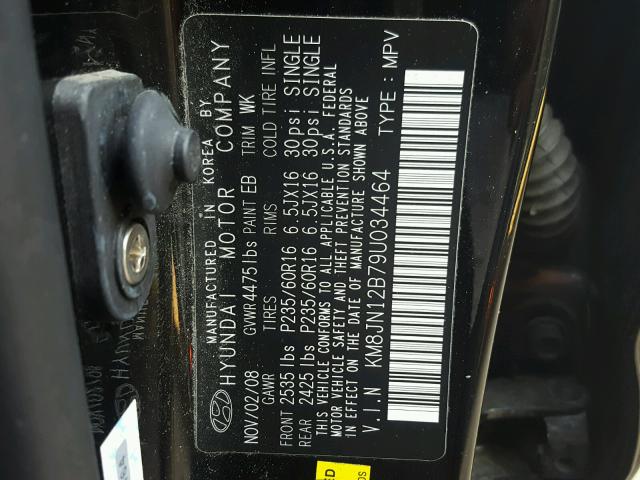 KM8JN12B79U034464 - 2009 HYUNDAI TUCSON SE BLACK photo 10