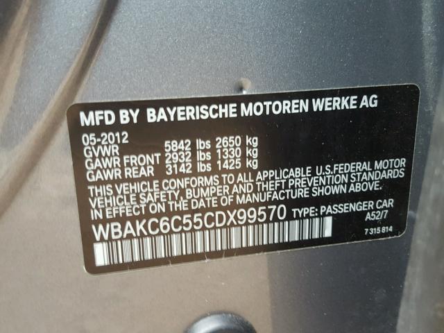 WBAKC6C55CDX99570 - 2012 BMW 750I XDRIV GRAY photo 10