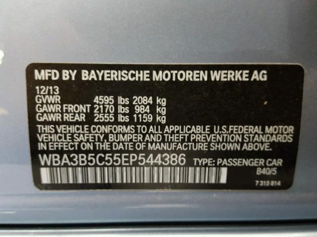 WBA3B5C55EP544386 - 2014 BMW 328 XI SUL BLUE photo 10