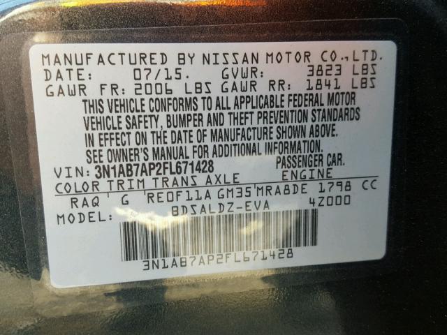 3N1AB7AP2FL671428 - 2015 NISSAN SENTRA S BLUE photo 10