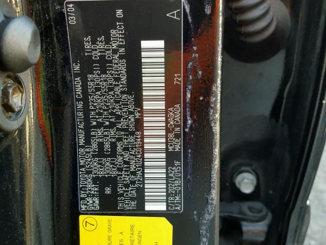 2T2HA31U24C019448 - 2004 LEXUS RX 330 BLACK photo 10