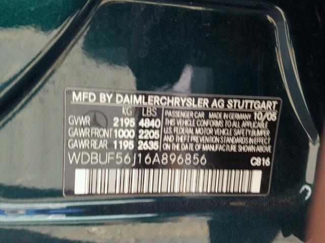 WDBUF56J16A896856 - 2006 MERCEDES-BENZ E 350 GREEN photo 10