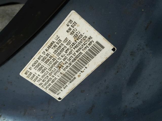 5FNRL38745B092255 - 2005 HONDA ODYSSEY EX BLUE photo 10