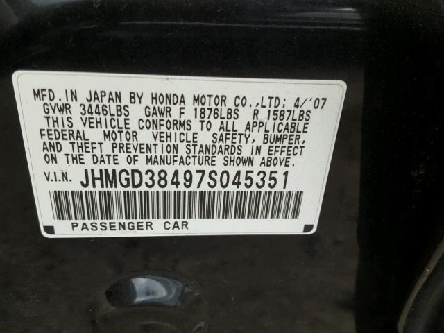 JHMGD38497S045351 - 2007 HONDA FIT BLACK photo 10