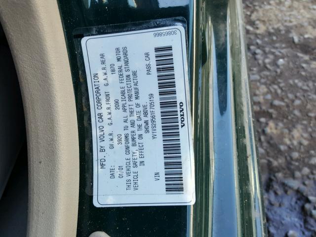 YV1VS29561F705159 - 2001 VOLVO S40 1.9T GREEN photo 10