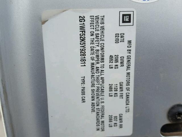 2G1WF52K5Y9281811 - 2000 CHEVROLET IMPALA 银色 照片 10