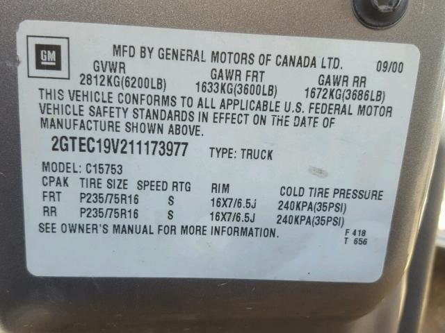 2GTEC19V211173977 - 2001 GMC NEW SIERRA GRAY photo 10