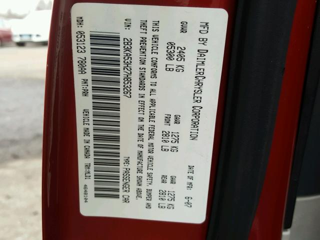 2B3KA53H27H853267 - 2007 DODGE CHARGER R/ RED photo 10