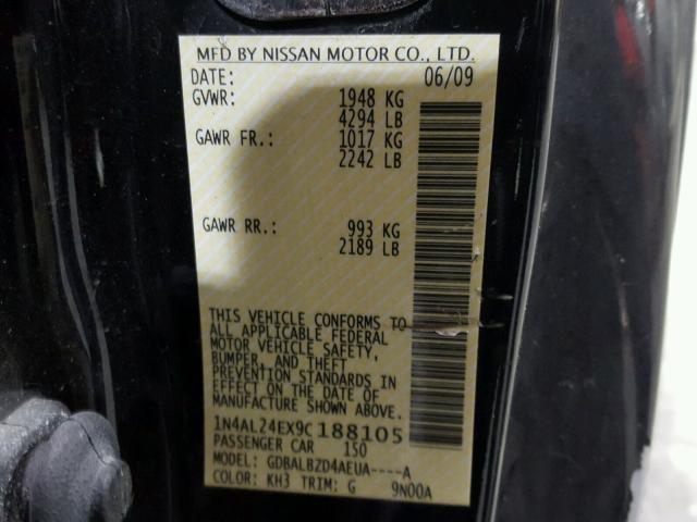 1N4AL24EX9C188105 - 2009 NISSAN ALTIMA 2.5 BLACK photo 10