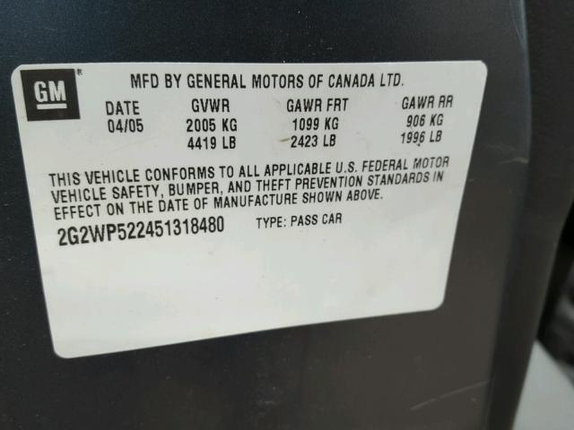 2G2WP522451318480 - 2005 PONTIAC GRAND PRIX GREEN photo 10