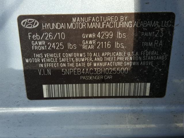 5NPEB4AC3BH025500 - 2011 HYUNDAI SONATA GLS BLUE photo 10