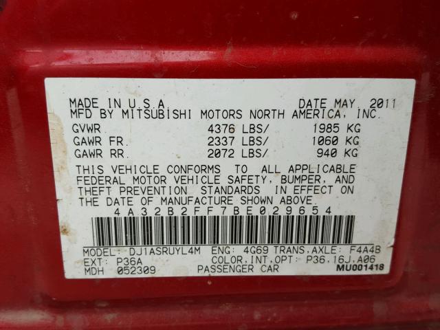 4A32B2FF7BE029654 - 2011 MITSUBISHI GALANT FE RED photo 10