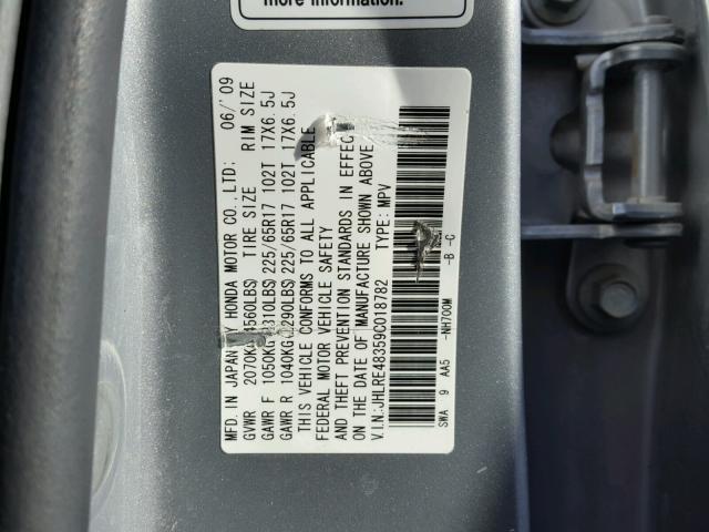 JHLRE48359C018782 - 2009 HONDA CR-V LX SILVER photo 10