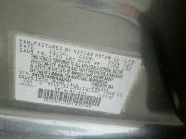 3N1CN7AP8HL832982 - 2017 NISSAN VERSA S GRAY photo 10