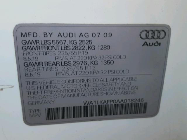 WA1LKAFP0AA018246 - 2010 AUDI Q5 PREMIUM WHITE photo 10