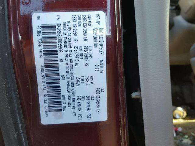 1D4GP24313B155906 - 2003 DODGE GRAND CARA MAROON photo 10