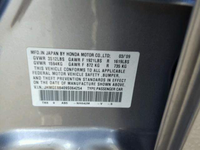 JHMGE88409S064254 - 2009 HONDA FIT SPORT SILVER photo 10