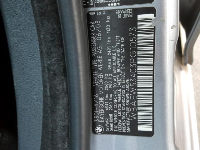 WBAEW53403PG10573 - 2003 BMW 330 XI 灰色 照片 10