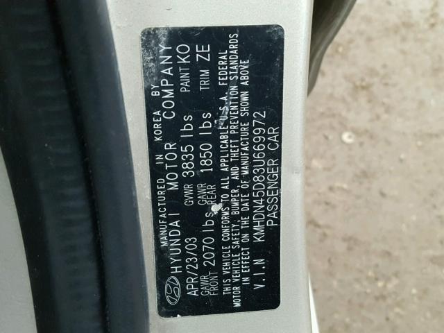 KMHDN45D83U669972 - 2003 HYUNDAI ELANTRA GL GOLD photo 10