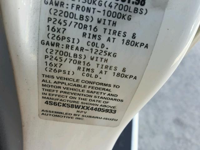 4S6CK58WXX4405933 - 1999 HONDA PASSPORT E 白色 照片 10