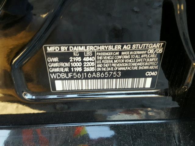 WDBUF56J16A865753 - 2006 MERCEDES-BENZ E 350 BLACK photo 10