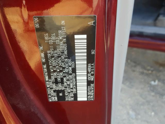 5TBRT34146S481159 - 2006 TOYOTA TUNDRA ACC RED photo 10