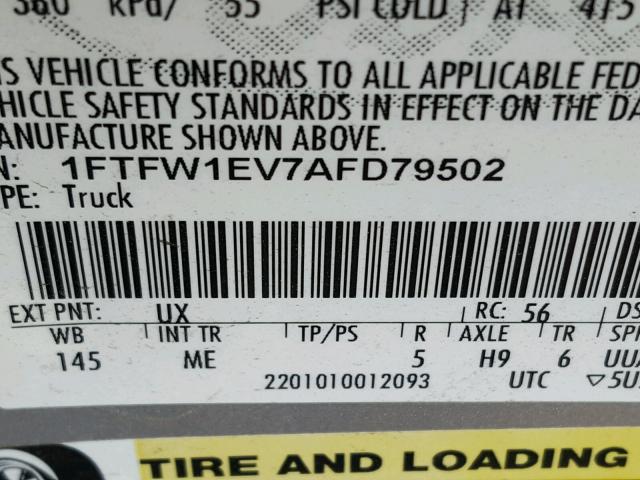 1FTFW1EV7AFD79502 - 2010 FORD F150 SUPER SILVER photo 10