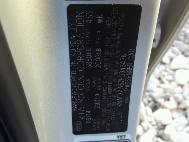 KNAFX4A67F5343476 - 2015 KIA FORTE LX SILVER photo 10