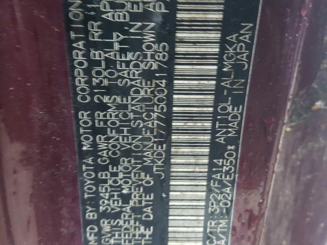 JTKDE177750041785 - 2005 TOYOTA SCION TC Bordo foto 10