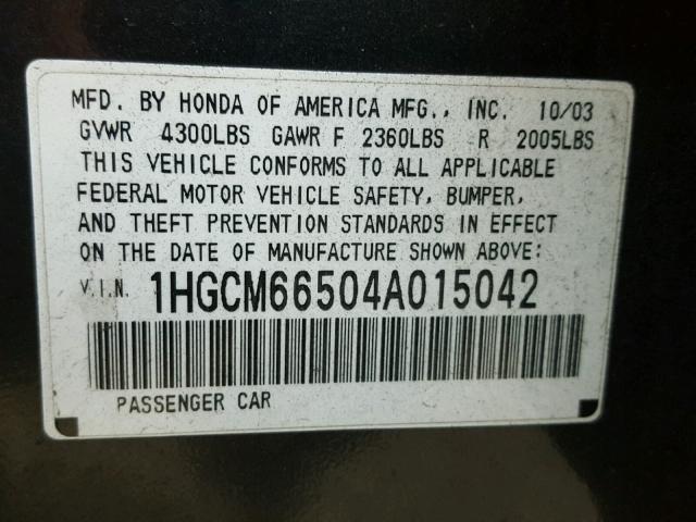 1HGCM66504A015042 - 2004 HONDA ACCORD EX GRAY photo 10