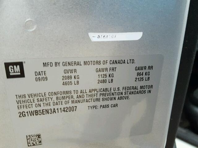 2G1WB5EN3A1142007 - 2010 CHEVROLET IMPALA LT SILVER photo 10