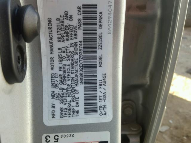 1NXBR32EX7Z935744 - 2007 TOYOTA COROLLA CE SILVER photo 10