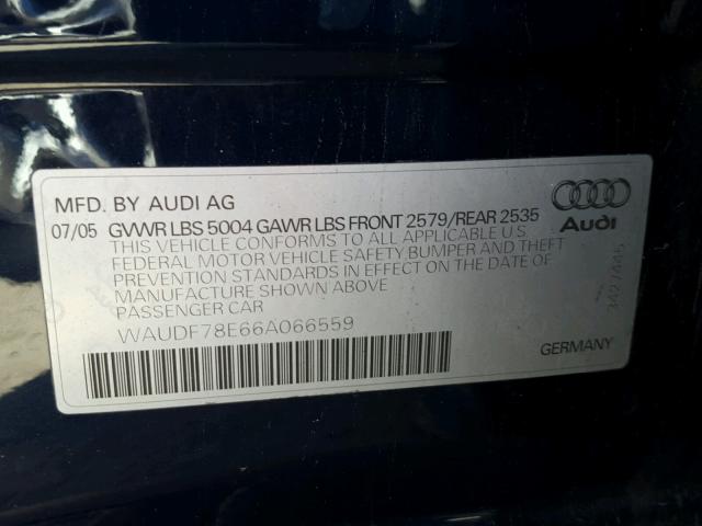 WAUDF78E66A066559 - 2006 AUDI A4 2.0T QU BLUE photo 10