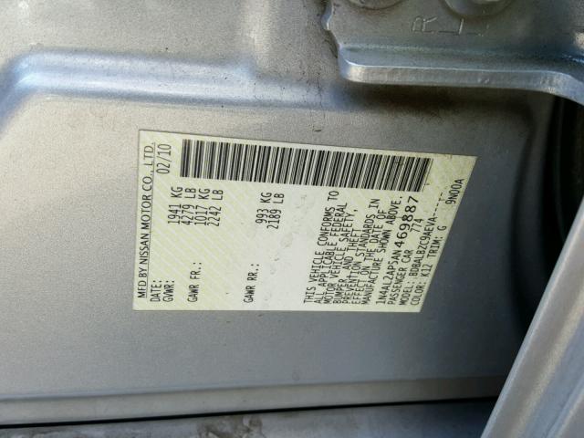 1N4AL2AP5AN469887 - 2010 NISSAN ALTIMA BAS SILVER photo 10