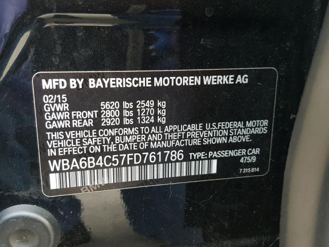 WBA6B4C57FD761786 - 2015 BMW 650 XI BLACK photo 10