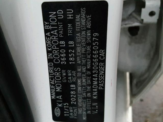 KNADM4A30G6660579 - 2016 KIA RIO LX Սպիտակ լուսանկար 10