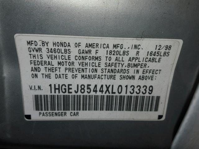 1HGEJ8544XL013339 - 1999 HONDA CIVIC EX 银色 照片 10