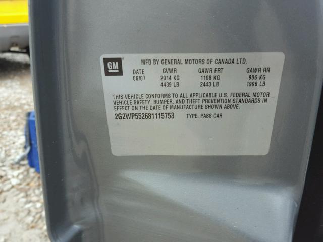 2G2WP552681115753 - 2008 PONTIAC GRAND PRIX Կանաչ լուսանկար 10