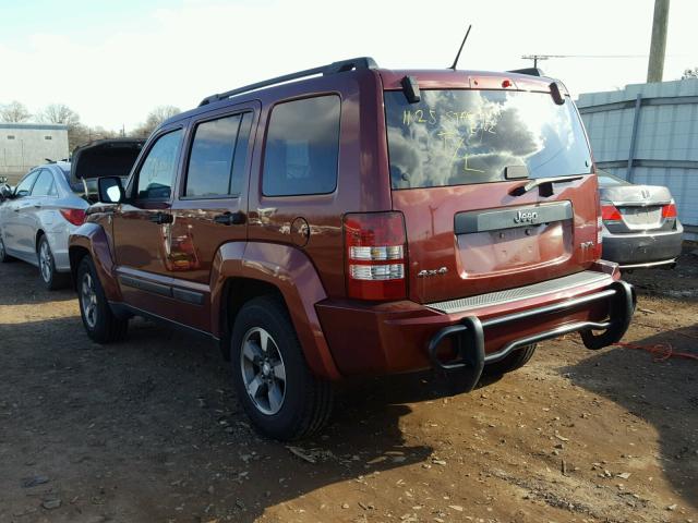 1J8GN28K78W170228 - 2008 JEEP LIBERTY SP MAROON photo 3