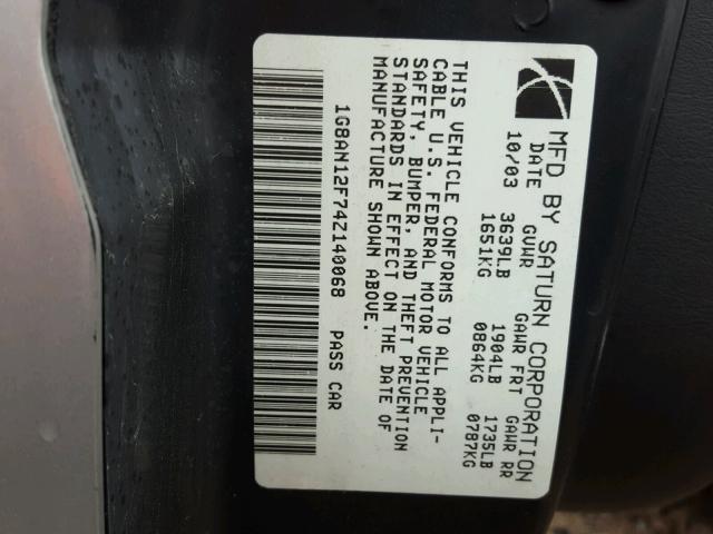 1G8AN12F74Z140068 - 2004 SATURN ION LEVEL SILVER photo 10